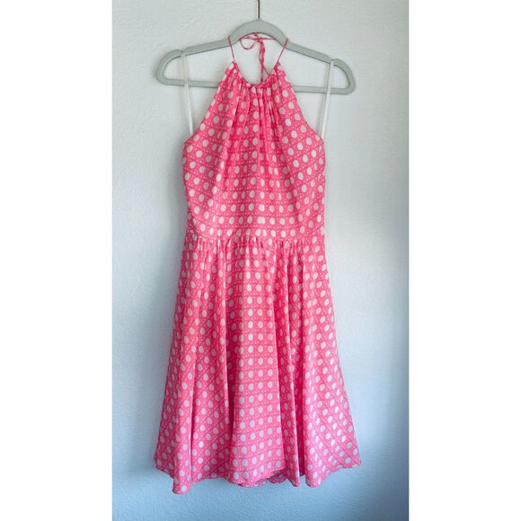 Vineyard Vines Women's 100% Silk Caning Print Halter Dress in Pink - Size 4 - Picture 4 of 13